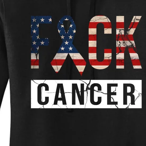 F*ck Cancer USA American Flag Ribbon Women's Pullover Hoodie