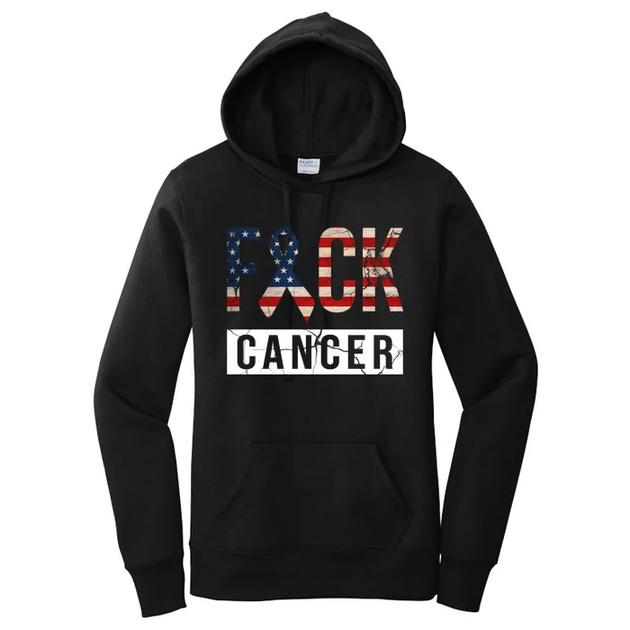 F*ck Cancer USA American Flag Ribbon Women's Pullover Hoodie