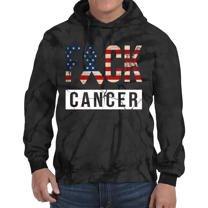 F*ck Cancer USA American Flag Ribbon Tie Dye Hoodie