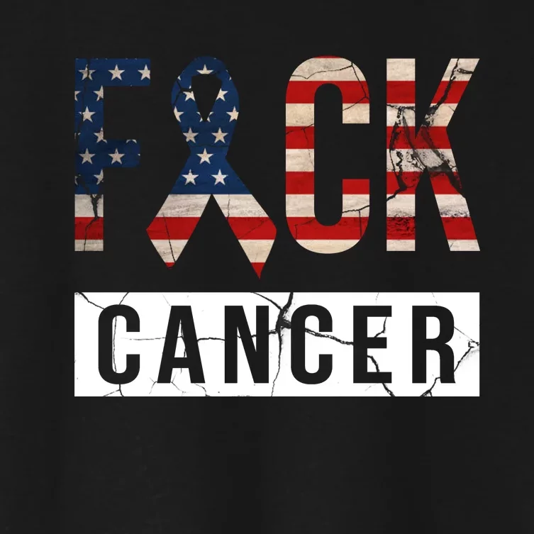 F*ck Cancer USA American Flag Ribbon Women's Crop Top Tee