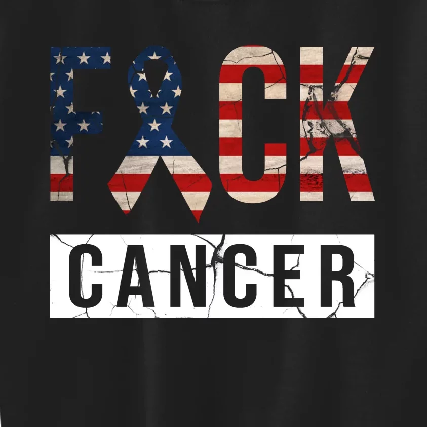 F*ck Cancer USA American Flag Ribbon Kids Sweatshirt