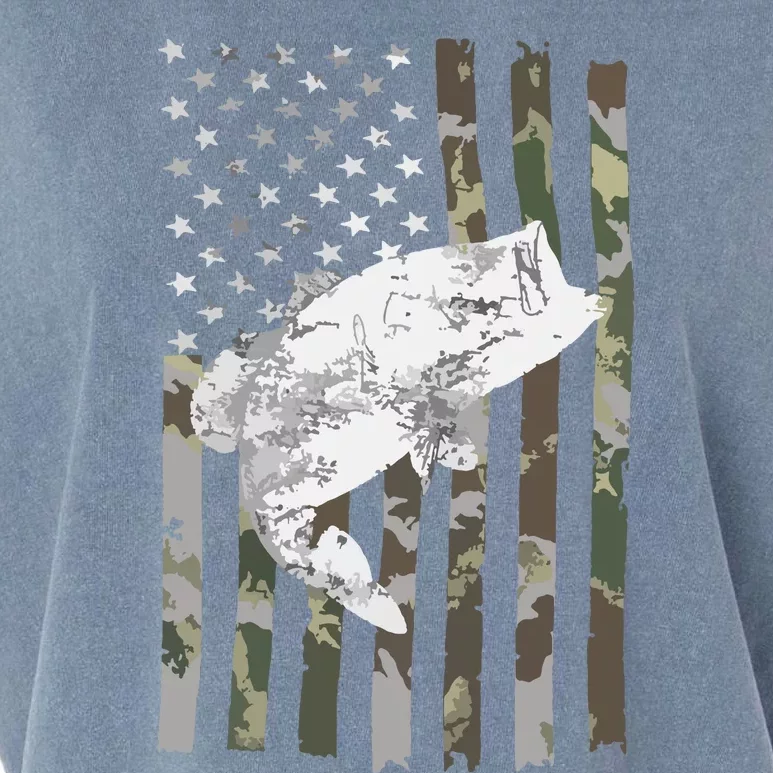 Fishing Camouflage US American Flag Bass Fish Fisherman Camo Garment-Dyed Women's Muscle Tee