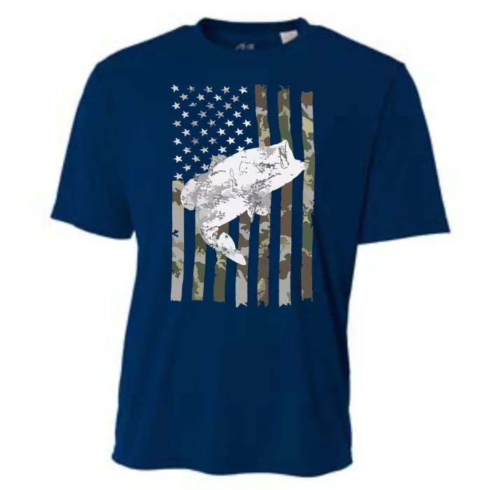 Fishing Camouflage US American Flag Bass Fish Fisherman Camo Cooling Performance Crew T-Shirt