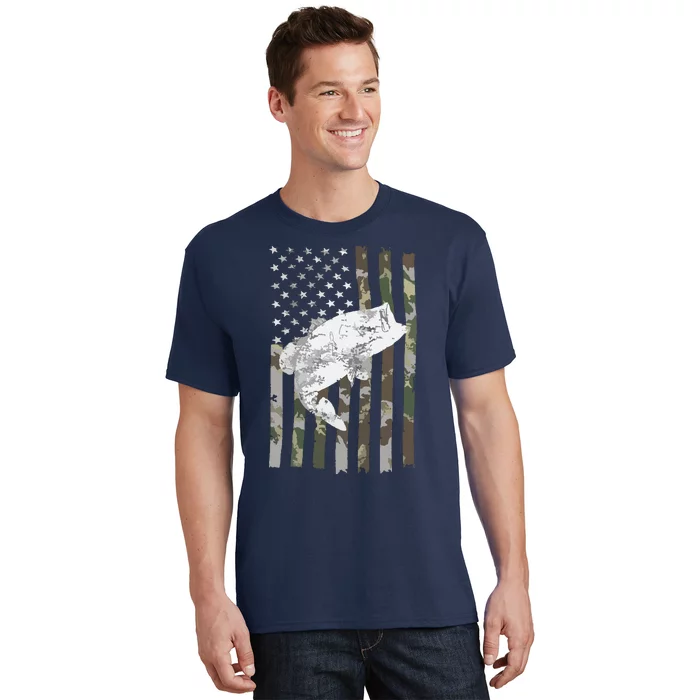 Fishing Camouflage US American Flag Bass Fish Fisherman Camo T-Shirt