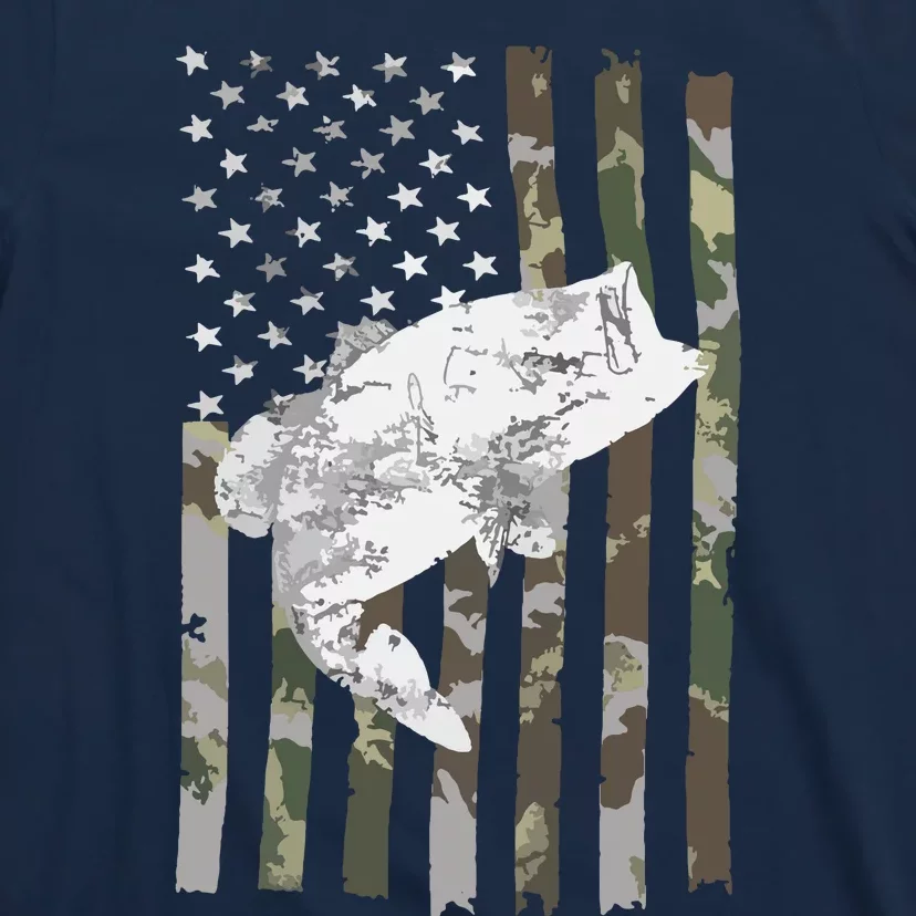 Fishing Camouflage US American Flag Bass Fish Fisherman Camo T-Shirt