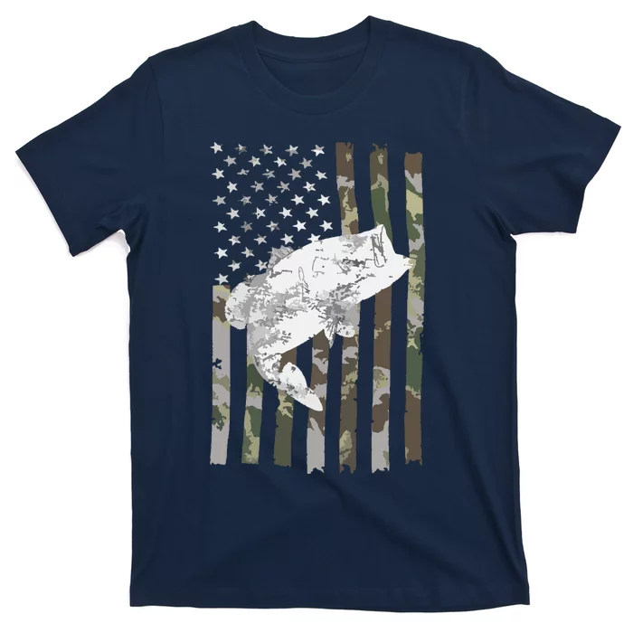 Fishing Camouflage US American Flag Bass Fish Fisherman Camo T-Shirt