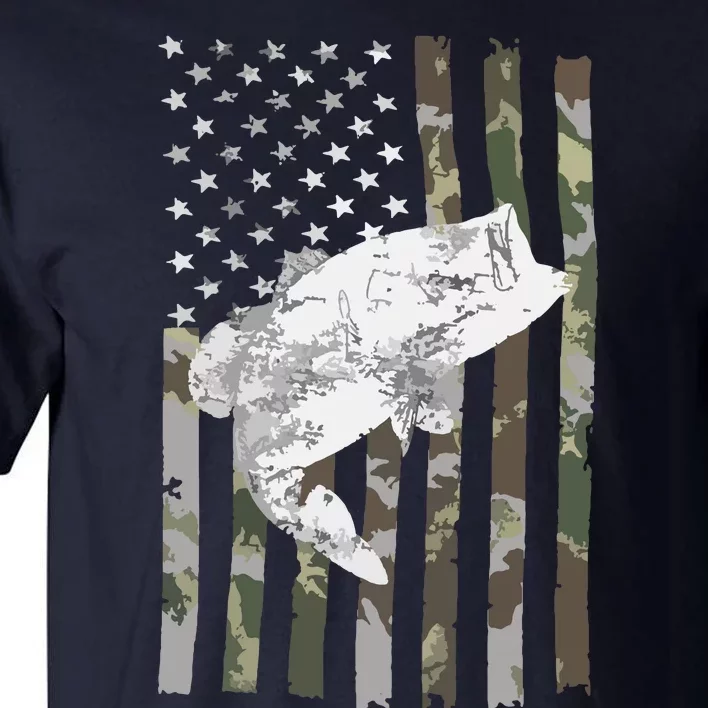 Fishing Camouflage US American Flag Bass Fish Fisherman Camo Tall T-Shirt