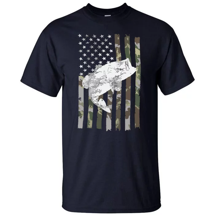 Fishing Camouflage US American Flag Bass Fish Fisherman Camo Tall T-Shirt