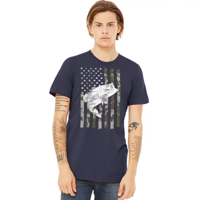 Fishing Camouflage US American Flag Bass Fish Fisherman Camo Premium T-Shirt