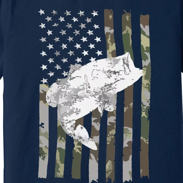 Fishing Camouflage US American Flag Bass Fish Fisherman Camo Premium T-Shirt