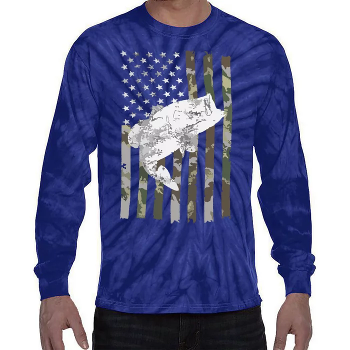 Fishing Camouflage US American Flag Bass Fish Fisherman Camo Tie-Dye Long Sleeve Shirt