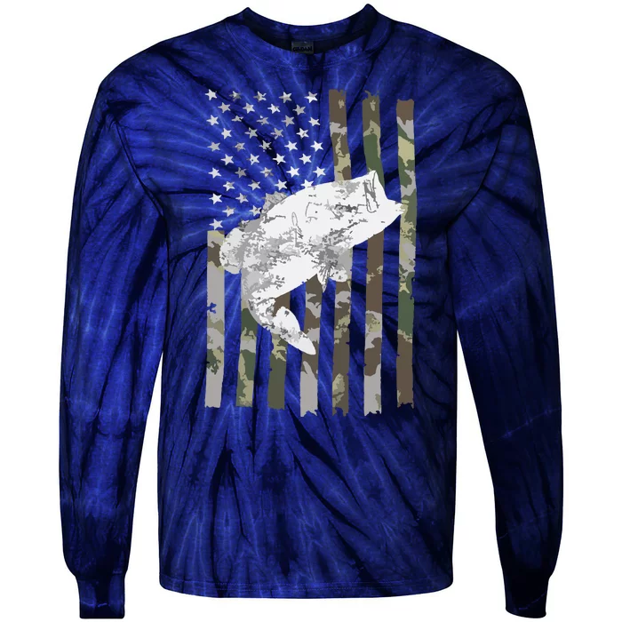 Fishing Camouflage US American Flag Bass Fish Fisherman Camo Tie-Dye Long Sleeve Shirt