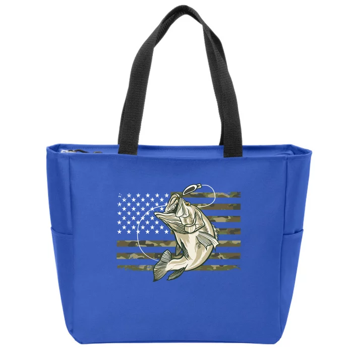 Fishing Camouflage Us American Flag Bass Fish Fisher Camo Gift Zip Tote Bag