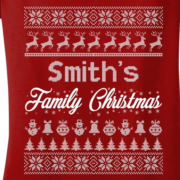 Custom Family Christmas Ugly Sweater Personalized Women's V-Neck T-Shirt