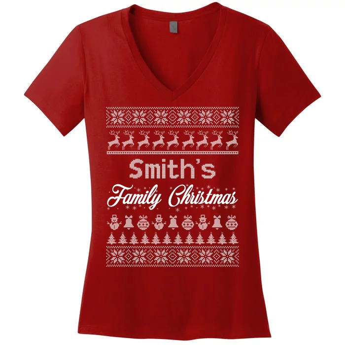 Custom Family Christmas Ugly Sweater Personalized Women's V-Neck T-Shirt