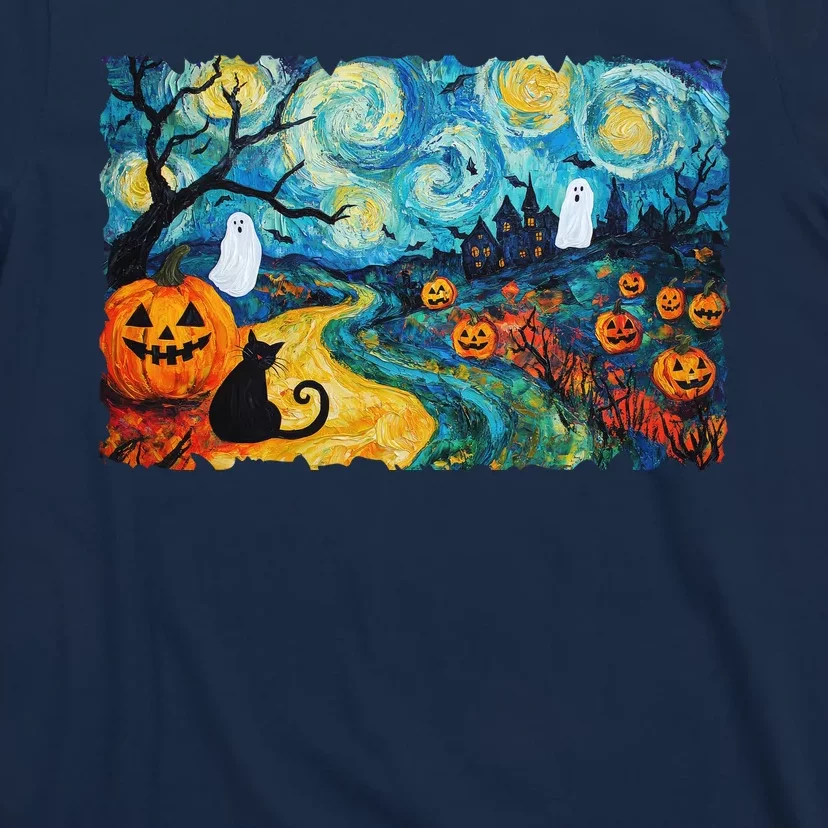 Funny Classic Van Gogh Inspired Halloween Scene T-Shirt