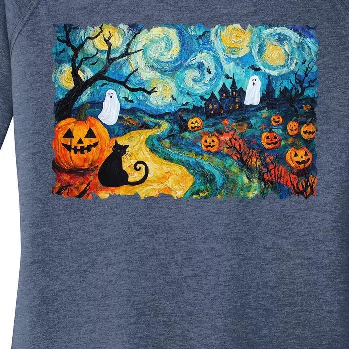 Funny Classic Van Gogh Inspired Halloween Scene Women's Perfect Tri Tunic Long Sleeve Shirt