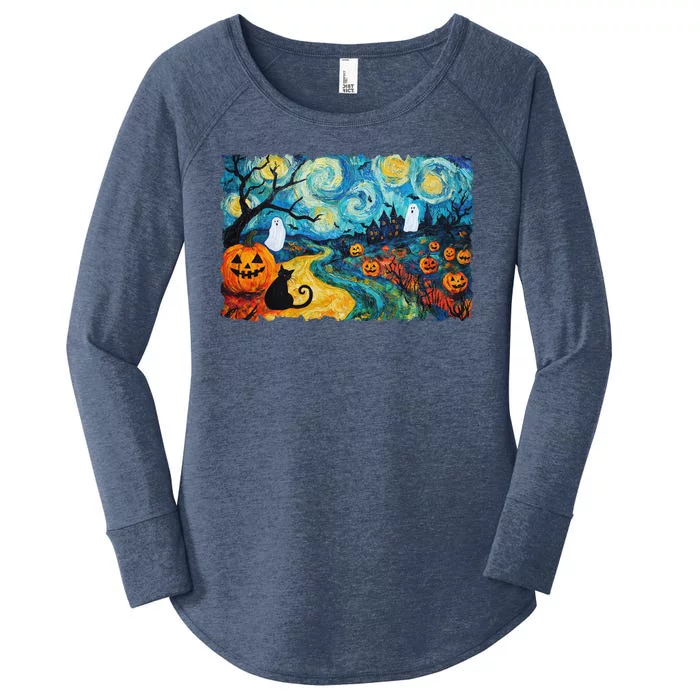 Funny Classic Van Gogh Inspired Halloween Scene Women's Perfect Tri Tunic Long Sleeve Shirt