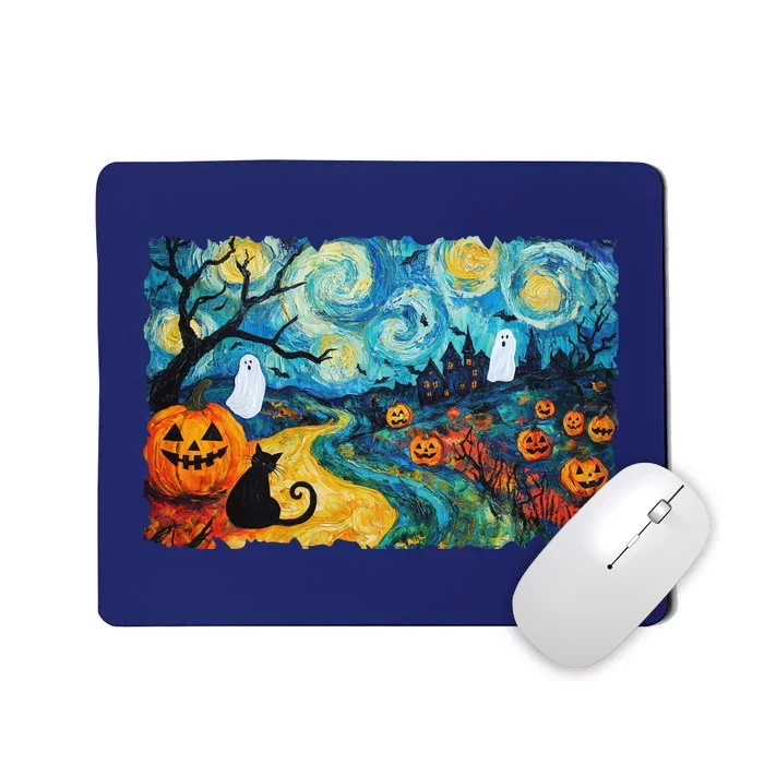 Funny Classic Van Gogh Inspired Halloween Scene Mousepad