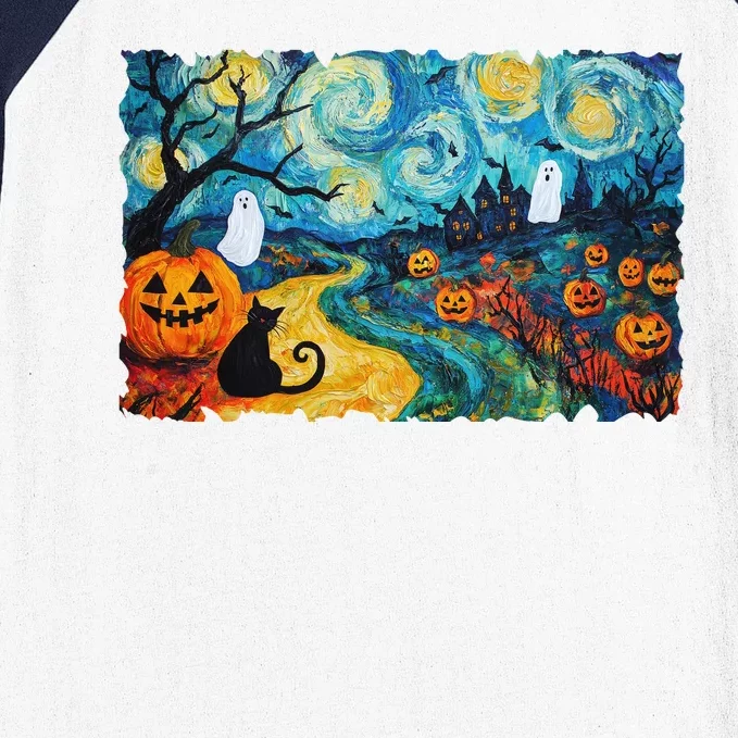 Funny Classic Van Gogh Inspired Halloween Scene Baseball Sleeve Shirt