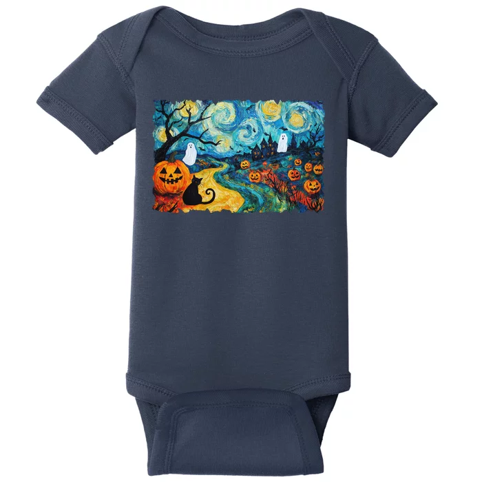 Funny Classic Van Gogh Inspired Halloween Scene Baby Bodysuit