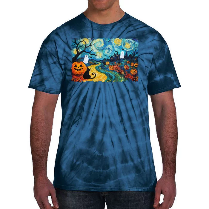 Funny Classic Van Gogh Inspired Halloween Scene Tie-Dye T-Shirt