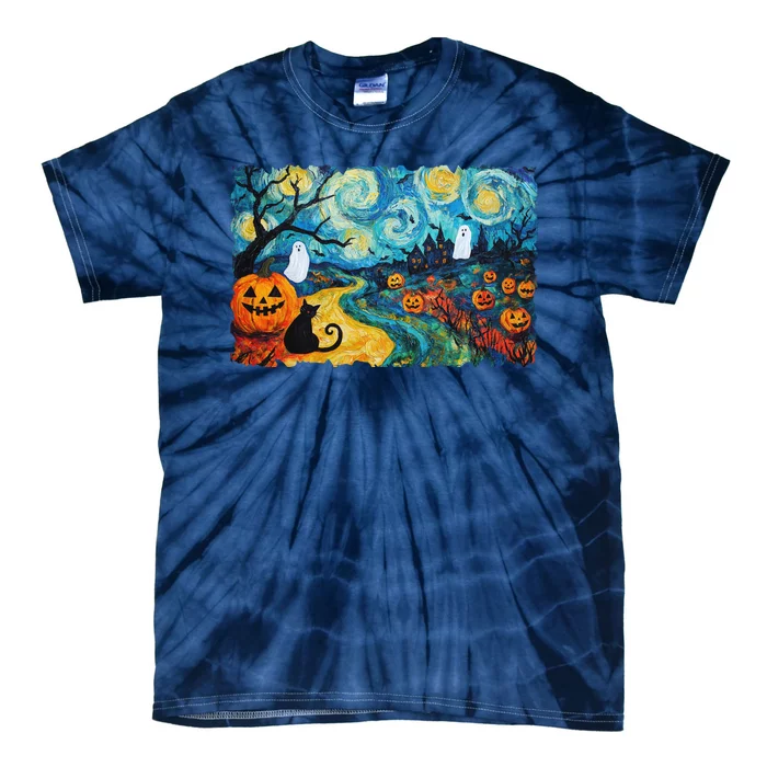 Funny Classic Van Gogh Inspired Halloween Scene Tie-Dye T-Shirt