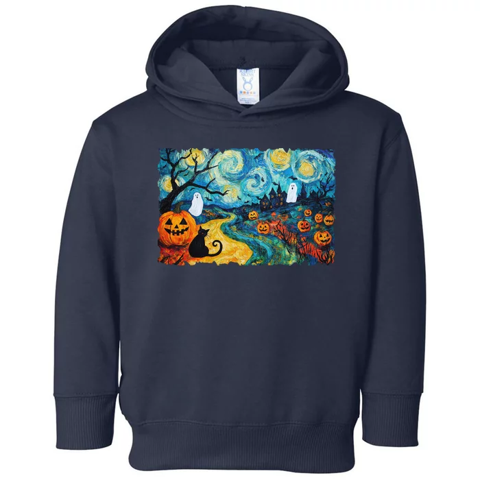 Funny Classic Van Gogh Inspired Halloween Scene Toddler Hoodie