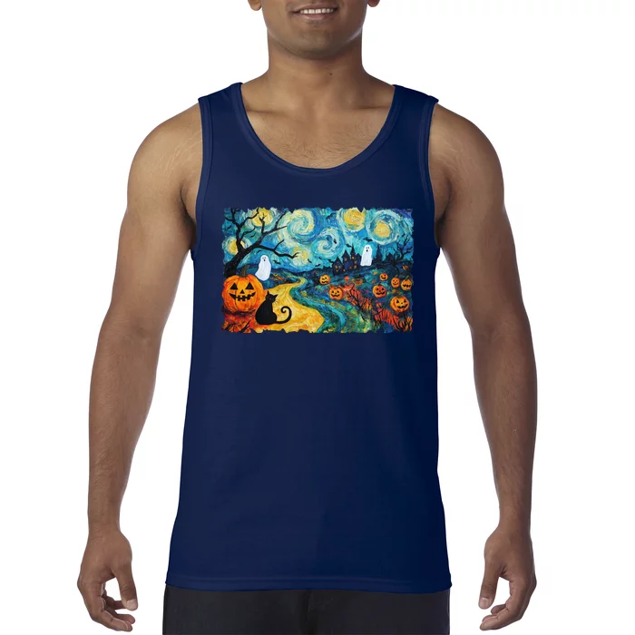 Funny Classic Van Gogh Inspired Halloween Scene Tank Top