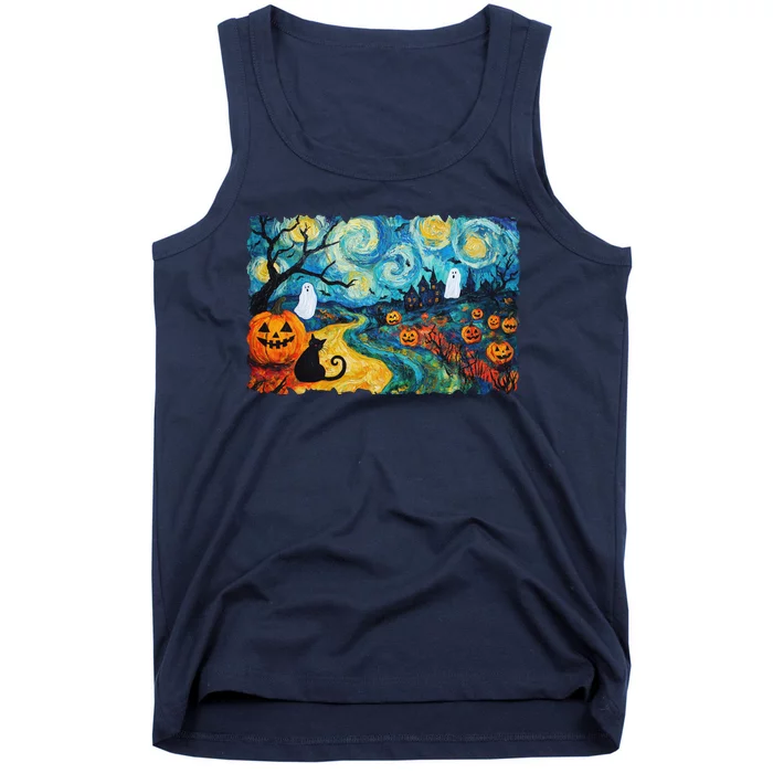 Funny Classic Van Gogh Inspired Halloween Scene Tank Top