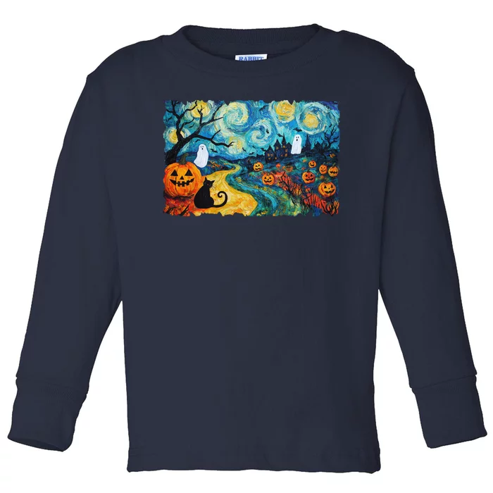 Funny Classic Van Gogh Inspired Halloween Scene Toddler Long Sleeve Shirt