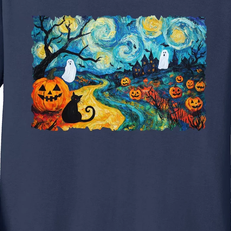 Funny Classic Van Gogh Inspired Halloween Scene Kids Long Sleeve Shirt