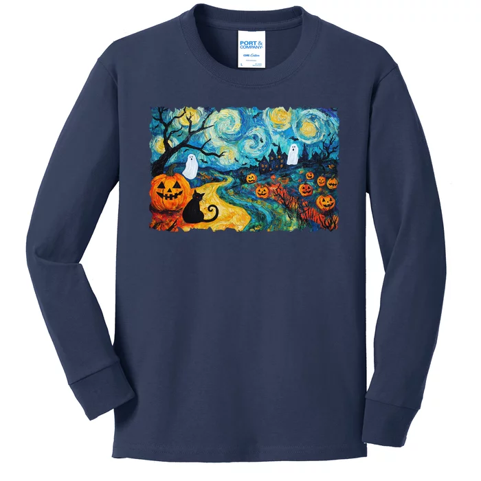 Funny Classic Van Gogh Inspired Halloween Scene Kids Long Sleeve Shirt