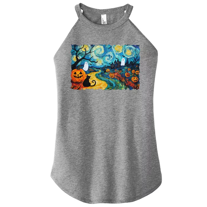 Funny Classic Van Gogh Inspired Halloween Scene Women’s Perfect Tri Rocker Tank