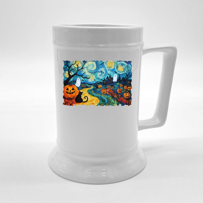 Funny Classic Van Gogh Inspired Halloween Scene Front & Back Beer Stein