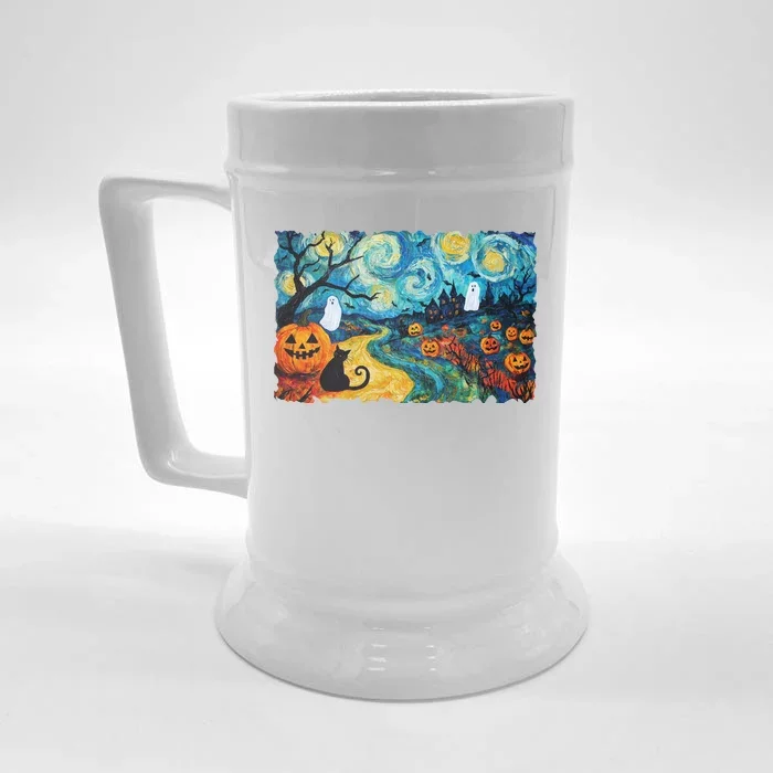 Funny Classic Van Gogh Inspired Halloween Scene Front & Back Beer Stein