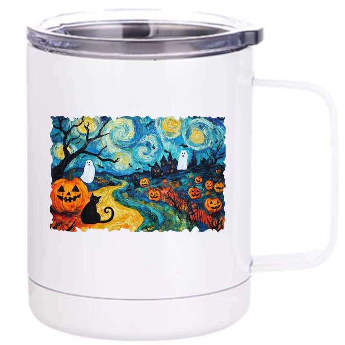 Funny Classic Van Gogh Inspired Halloween Scene Front & Back 12oz Stainless Steel Tumbler Cup