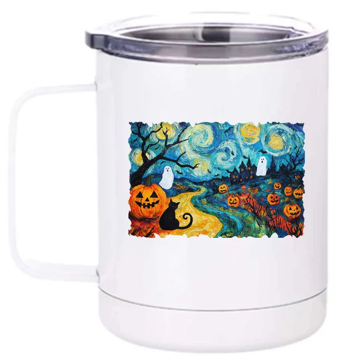 Funny Classic Van Gogh Inspired Halloween Scene Front & Back 12oz Stainless Steel Tumbler Cup