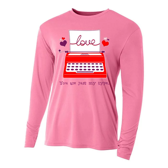 Funny Cute Valentines Day You Are Just My Type Typewriter Love Cooling Performance Long Sleeve Crew