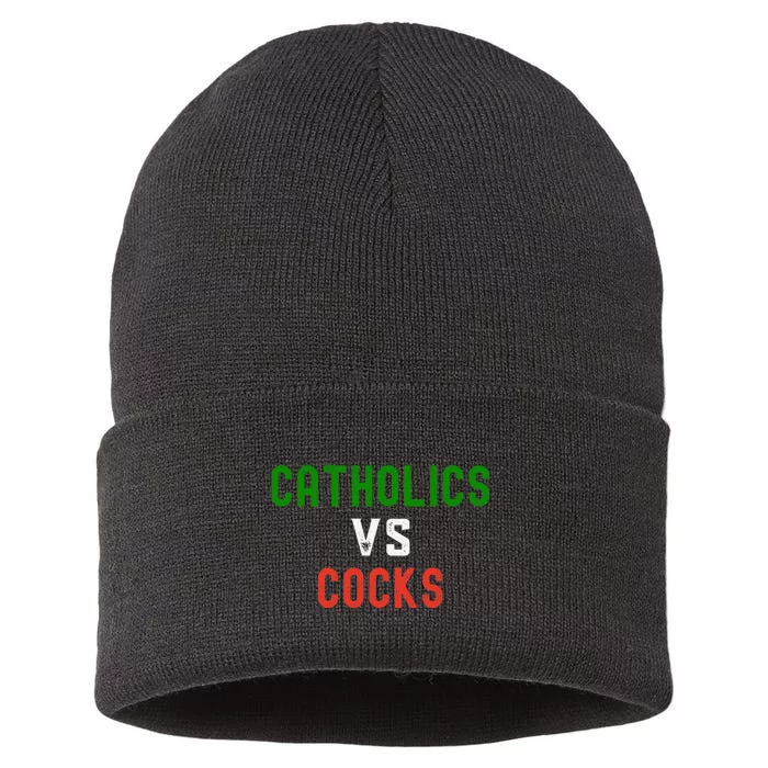 Funny Catholics VS Cocks Religious Sustainable Knit Beanie