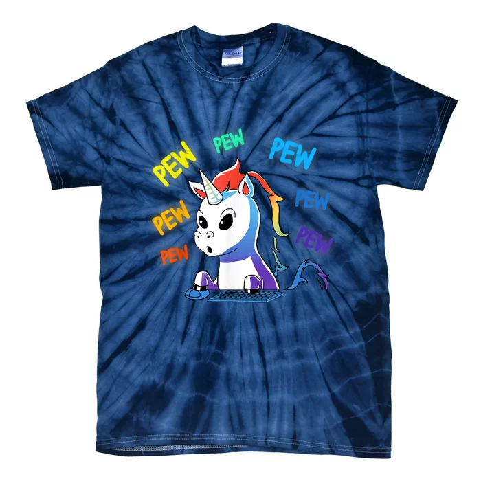 Funny Cute Video Gaming Rainbow Unicorn Pew Pew Tie-Dye T-Shirt