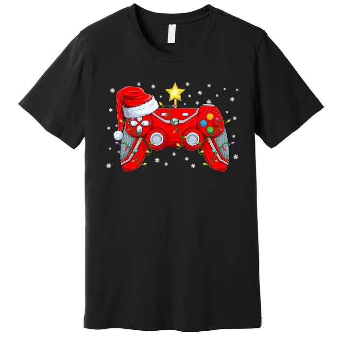 Funny Christmas Video Game Santa Hat Gamer Xmas Premium T-Shirt