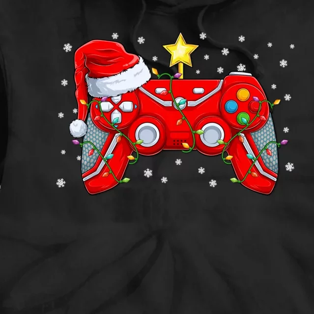 Funny Christmas Video Game Santa Hat Gamer Xmas Tie Dye Hoodie