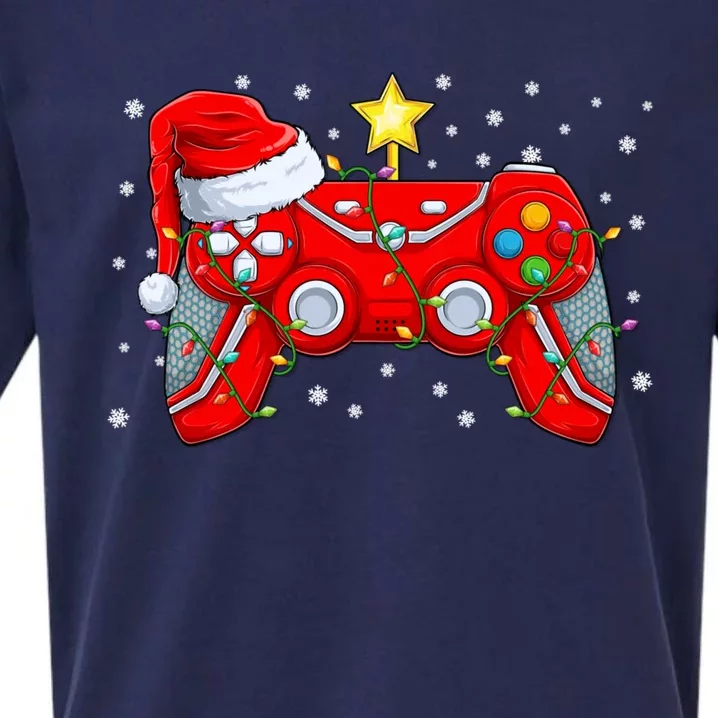 Funny Christmas Video Game Santa Hat Gamer Xmas Sueded Cloud Jersey T-Shirt