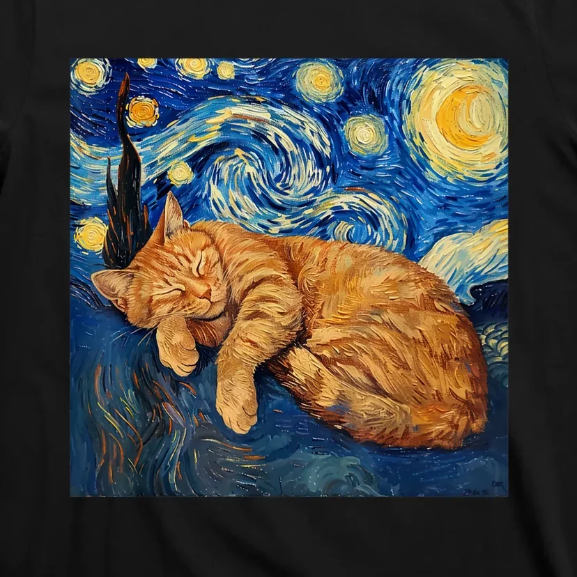 Funny Cat Van Gogh Starry Night T-Shirt