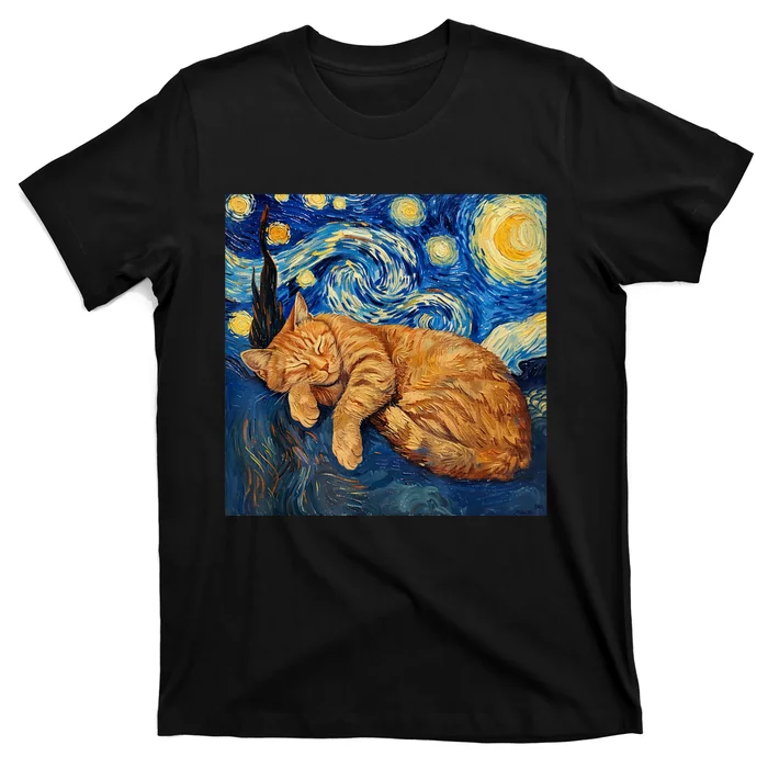 Funny Cat Van Gogh Starry Night T-Shirt