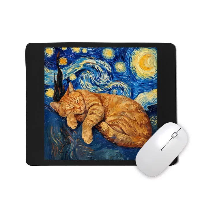 Funny Cat Van Gogh Starry Night Mousepad