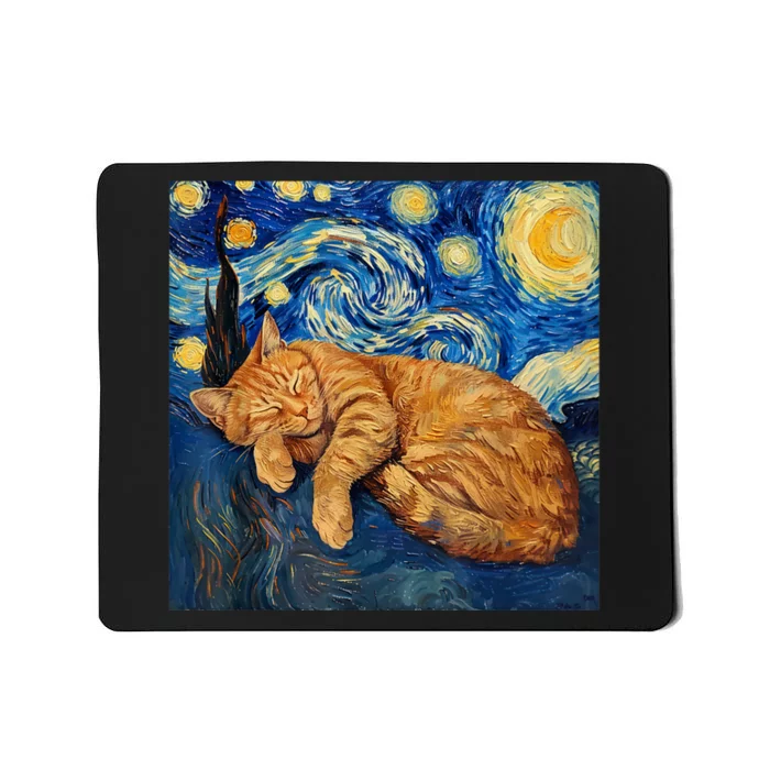 Funny Cat Van Gogh Starry Night Mousepad