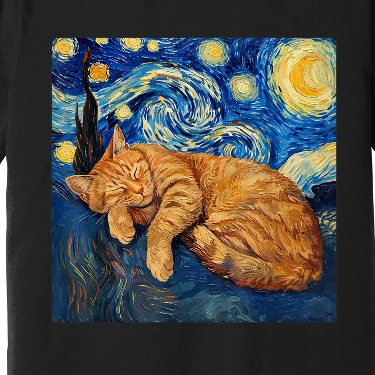 Funny Cat Van Gogh Starry Night Premium T-Shirt