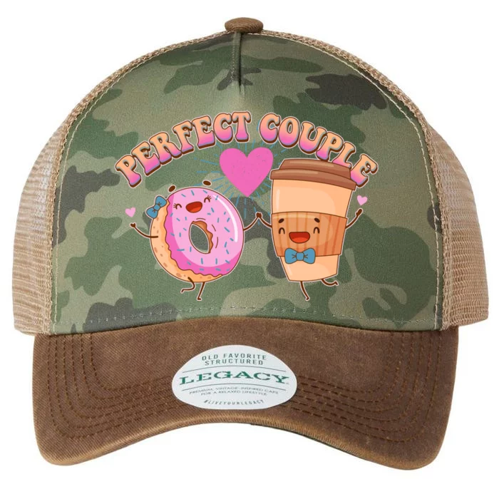 Funny Cute Valentines Day Perfect Couple Donut And Coffee Legacy Tie Dye Trucker Hat